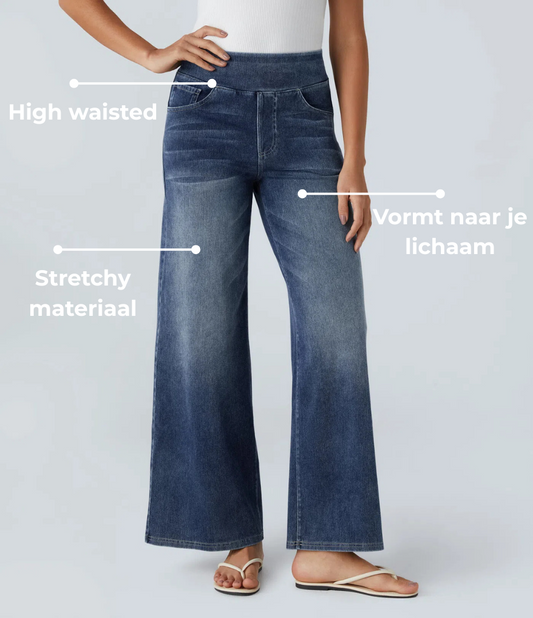 High-waisted elastic trousers