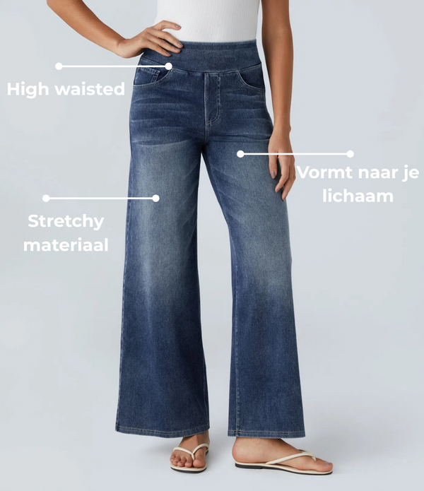 High-waisted elastic trousers