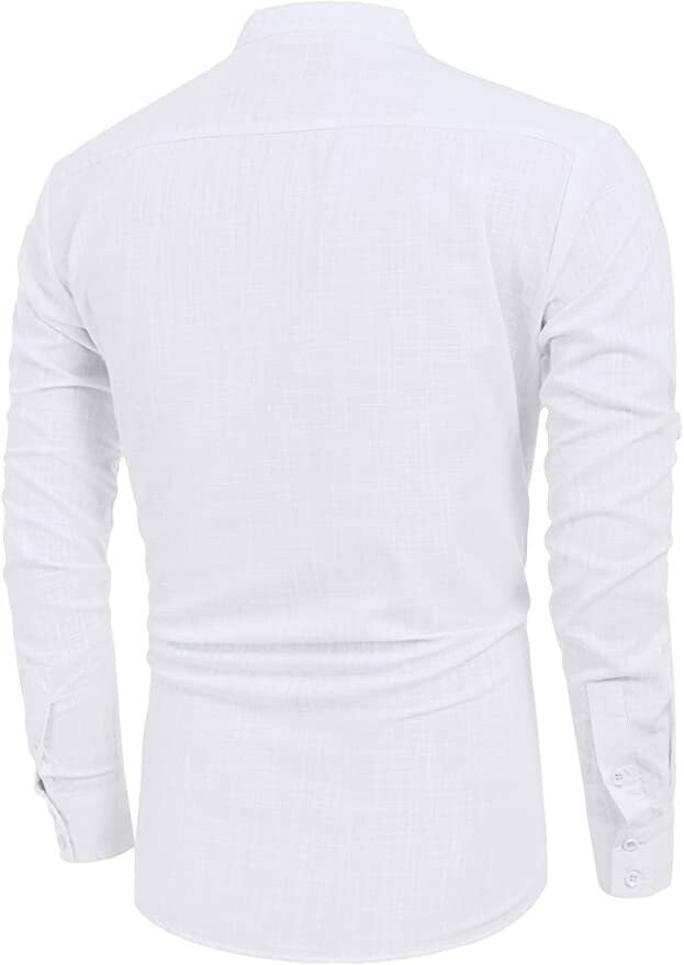 2024 Men's Cotton Linen Henley Shirt Long Sleeve Hippie Casual Beach T Shirts