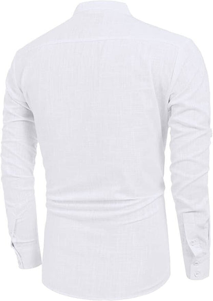 2024 Men's Cotton Linen Henley Shirt Long Sleeve Hippie Casual Beach T Shirts
