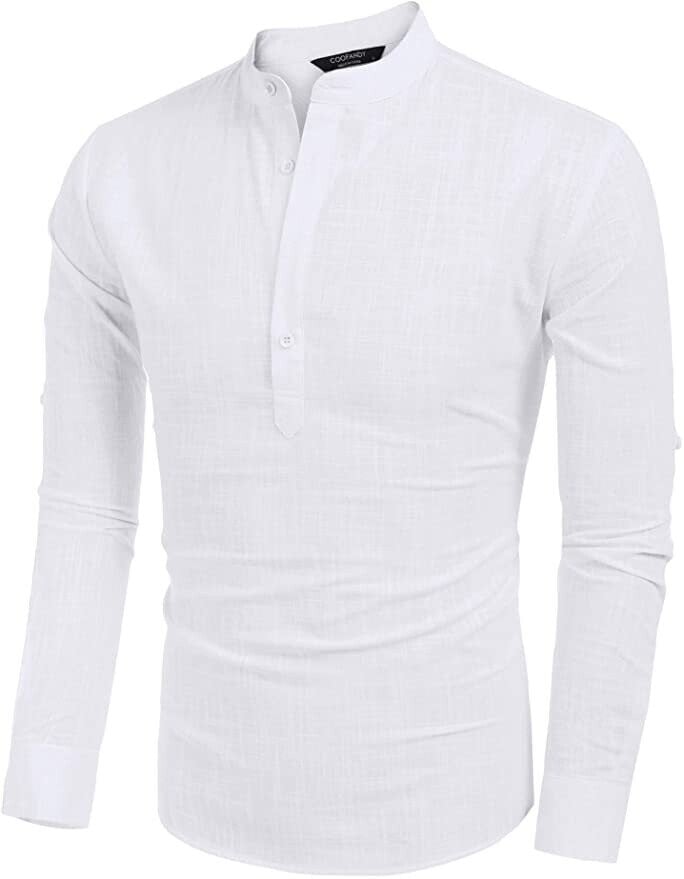2024 Men's Cotton Linen Henley Shirt Long Sleeve Hippie Casual Beach T Shirts
