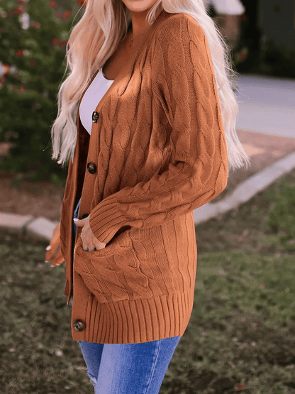 Women's Fall Casual Long Sleeve Button Down Open Front Cable Knit Cardigan